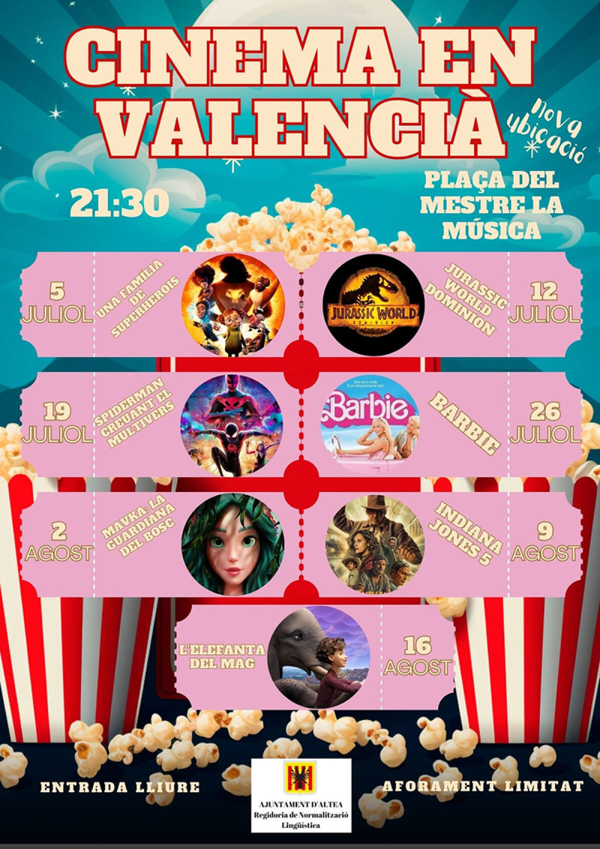 El cine de verano en valenciano y familiar cambia su ubicación a la Plaça del Mestre la Música