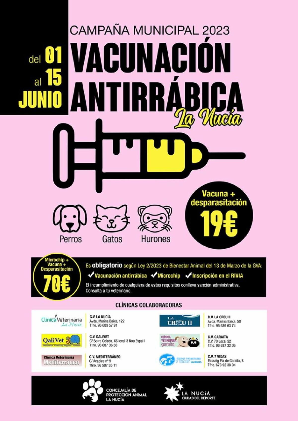 La Campaña Vacunación Antirrábica arranca el 1 de junio