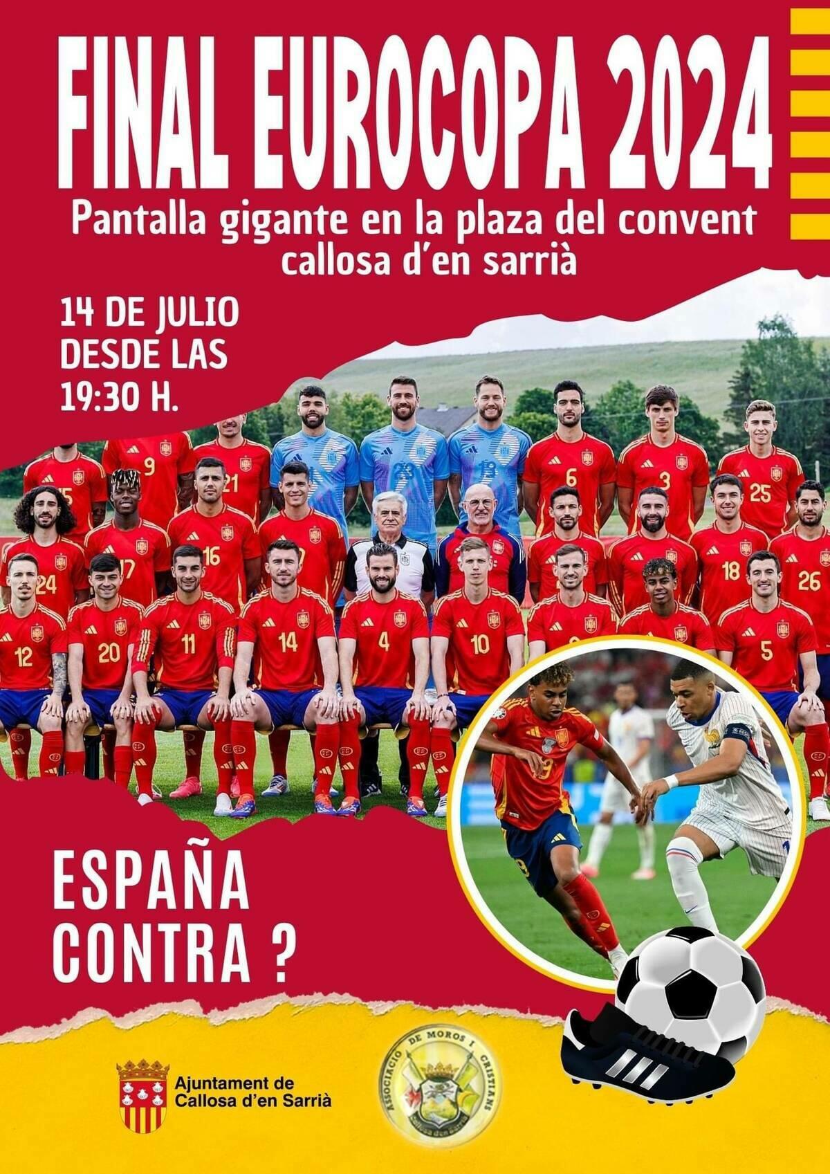 Callosa d’en Sarrià instala una pantalla gigante para disfrutar de la Final de la Eurocopa