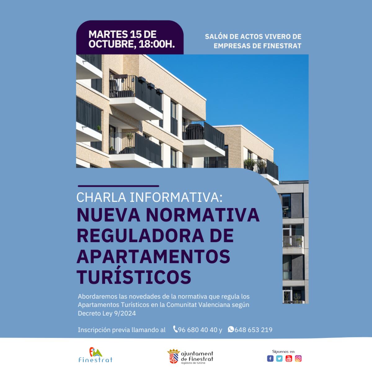 FINESTRAT ORGANIZA UNA CHARLA PARA DESPEJAR DUDAS SOBRE LA NUEVA NORMATIVA REGULADORA DE VIVIENDAS TURÍSTICAS EN LA COMUNIDAD VALENCIANA