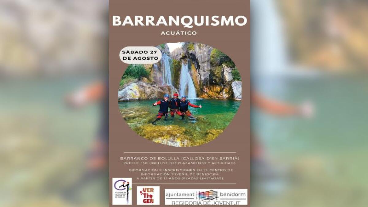 Juventud organiza el día 27 una actividad de barranquismo acuático en el Barranco de Bolulla  