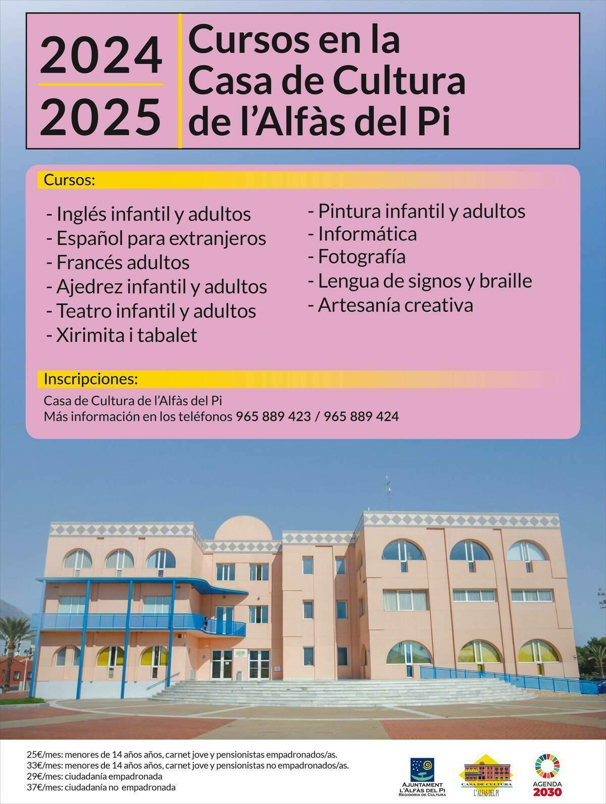 El lunes se abre el plazo de inscripción para los cursos y talleres de la Casa de Cultura de l’Alfàs del Pi