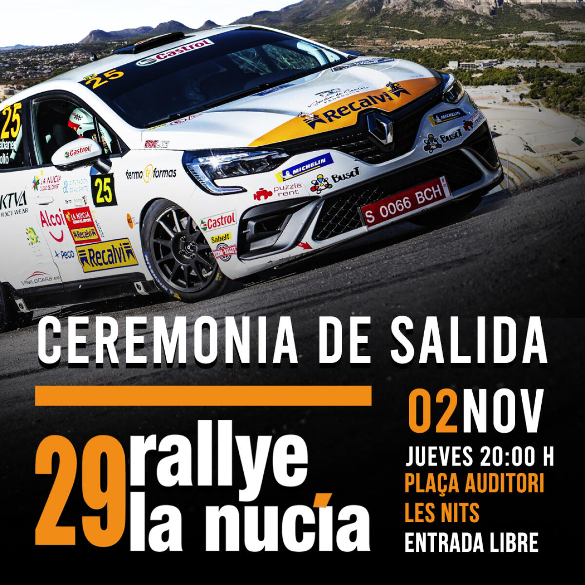 La Ceremonia de Salida del 29º Rallye de La Nucía será en l’Auditori de Les Nits