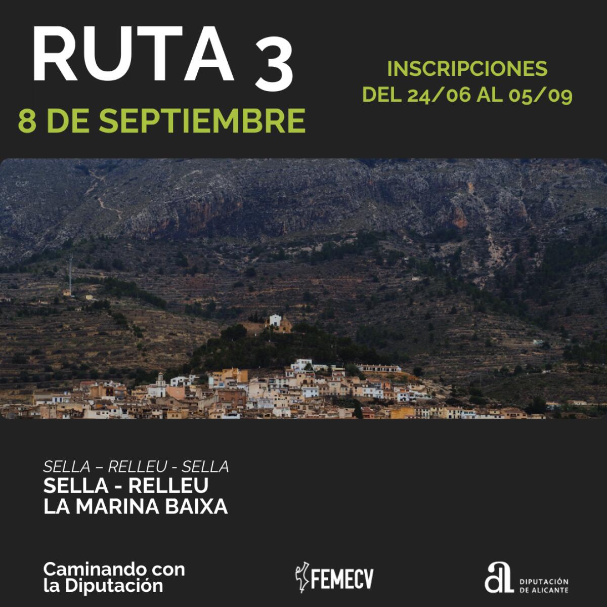 La Diputación retoma el domingo 8 de septiembre su Programa de Senderismo con una ruta por Sella y Relleu