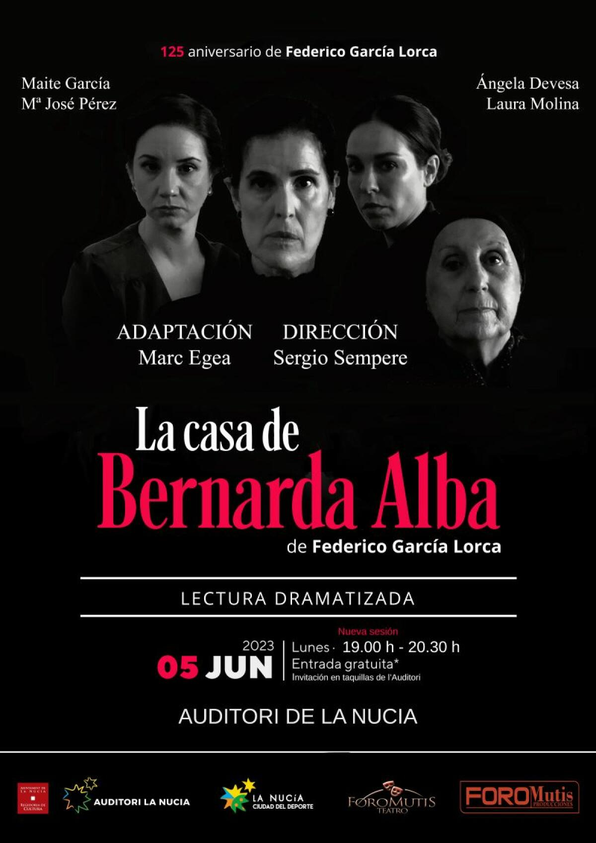 “La Casa de Bernarda Alba” en l’Auditori de La Nucia el próximo lunes