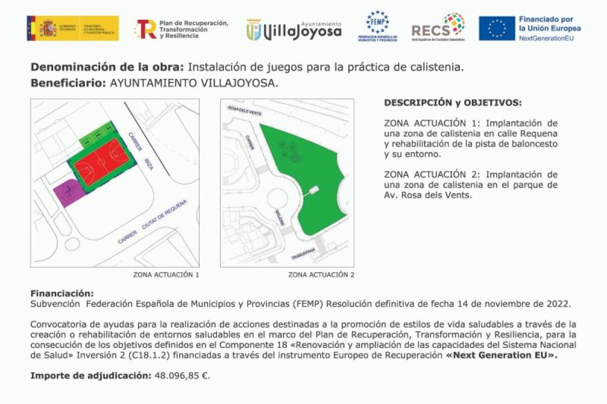 El Ayuntamiento de la Vila Joiosa firma el inicio de las obras para la instalación de 2 áreas de calistenia en espacios verdes de la localidad