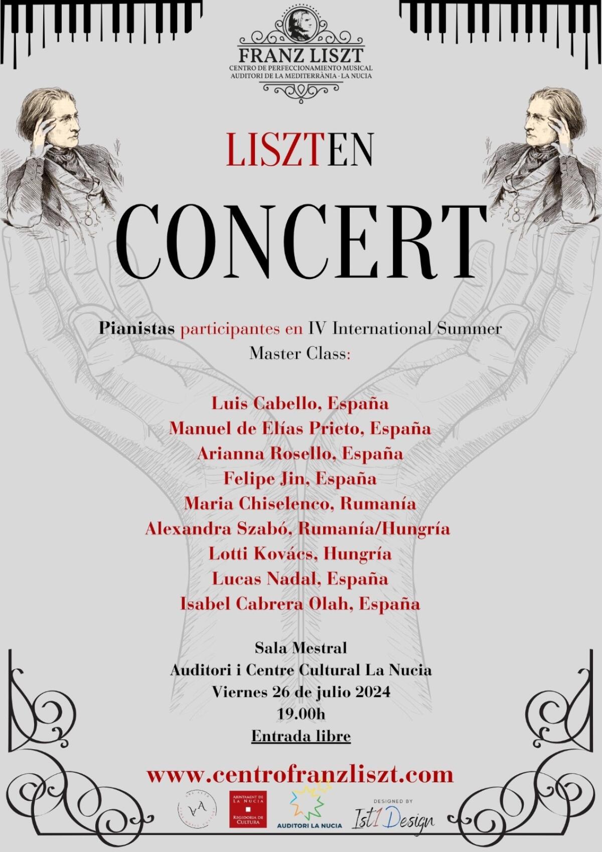 Concierto gratuito de piano del IV Curso Internacional esta tarde en l’Auditori