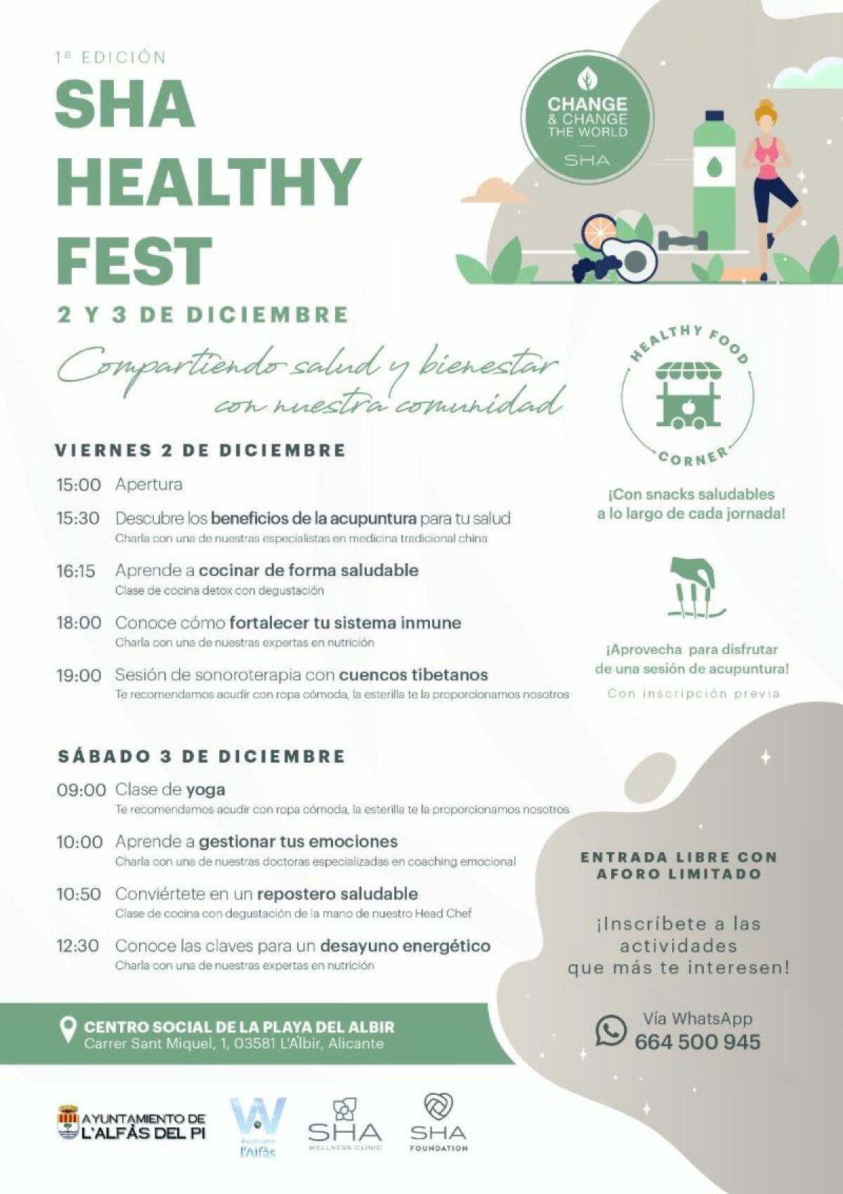 L’Alfàs del Pi acoge la 1ª edición del SHA Healthy Fest los próximos 2 y 3 de diciembre