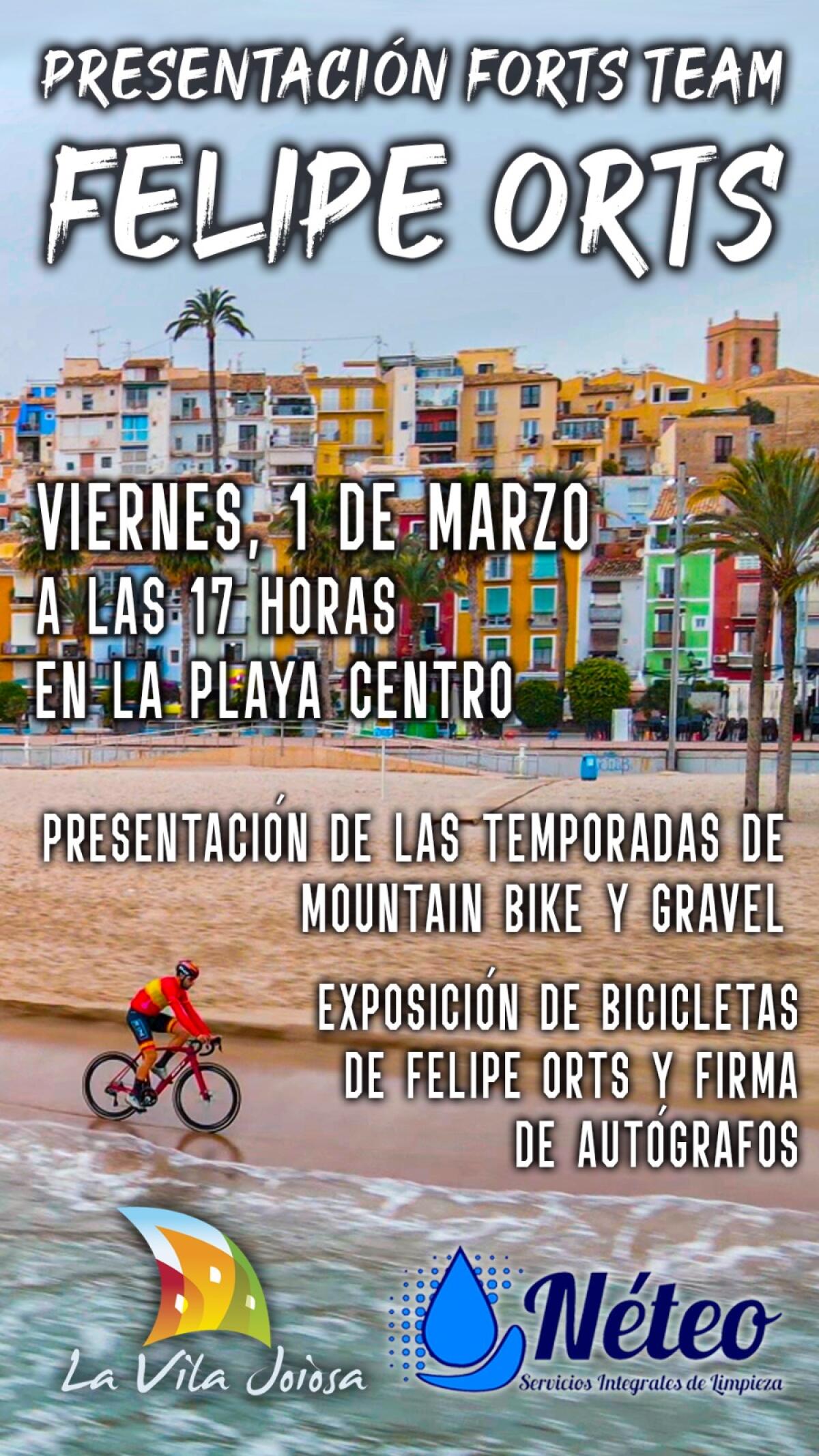 El ciclista vilero Felipe Orts presenta la temporada de mountain bike y gravel en la playa centro de Villajoyosa