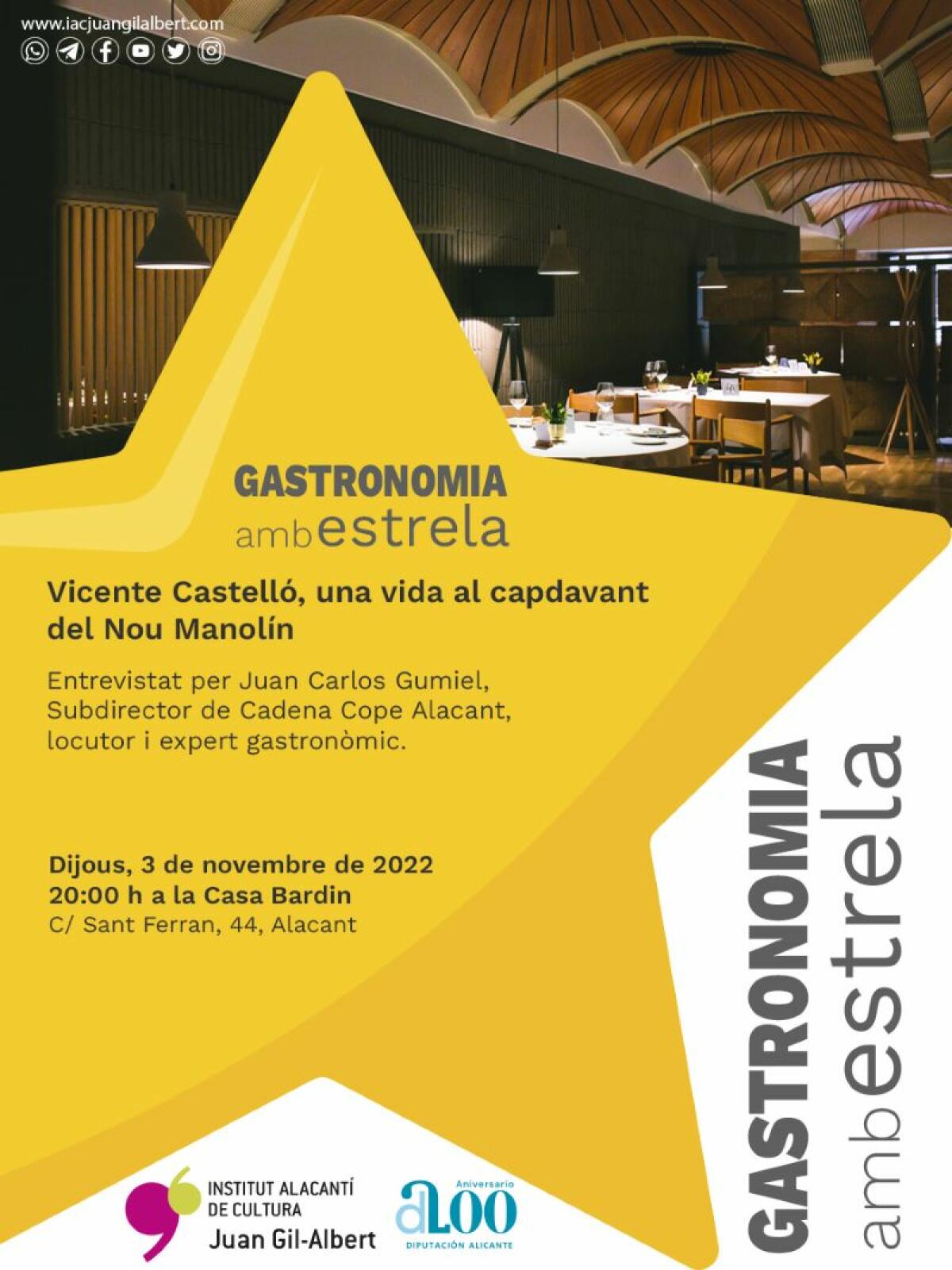 Vicente Castelló repasa la historia del restaurante ‘Nou Manolín’ en una nueva charla del Instituto Juan Gil-Albert  