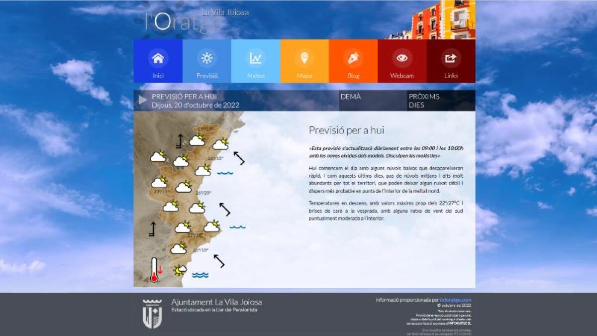 Ya está operativa la nueva web meteorológica municipal de la Vila Joiosa