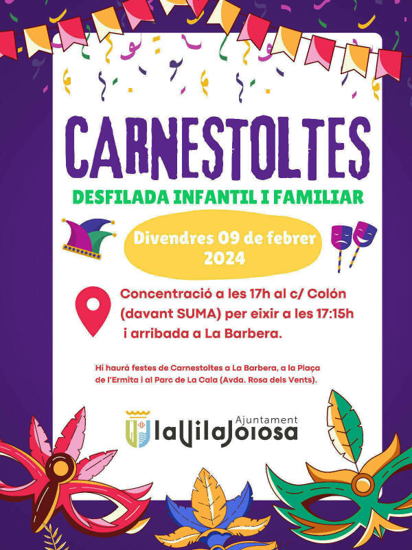 Villajoyosa celebrará el Carnaval con un desfile y una gran fiesta de disfraces en el parque de la Barbera el próximo 10 de febrero 
