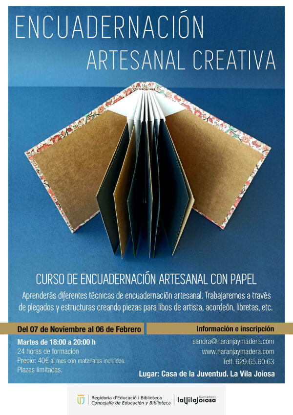 La concejalía de Educación ofrece un curso de encuadernación artesanal creativa con papel y tela