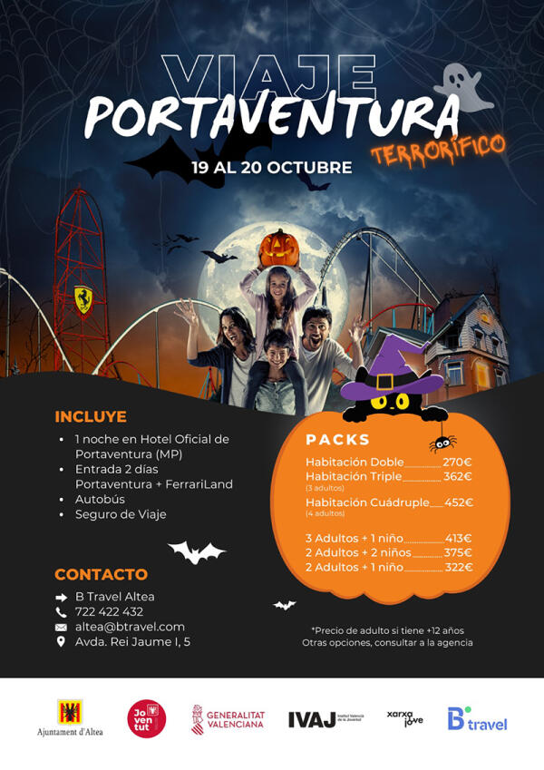 Juventud y B Travel Altea organizan un viaje a Port Aventura para Halloween