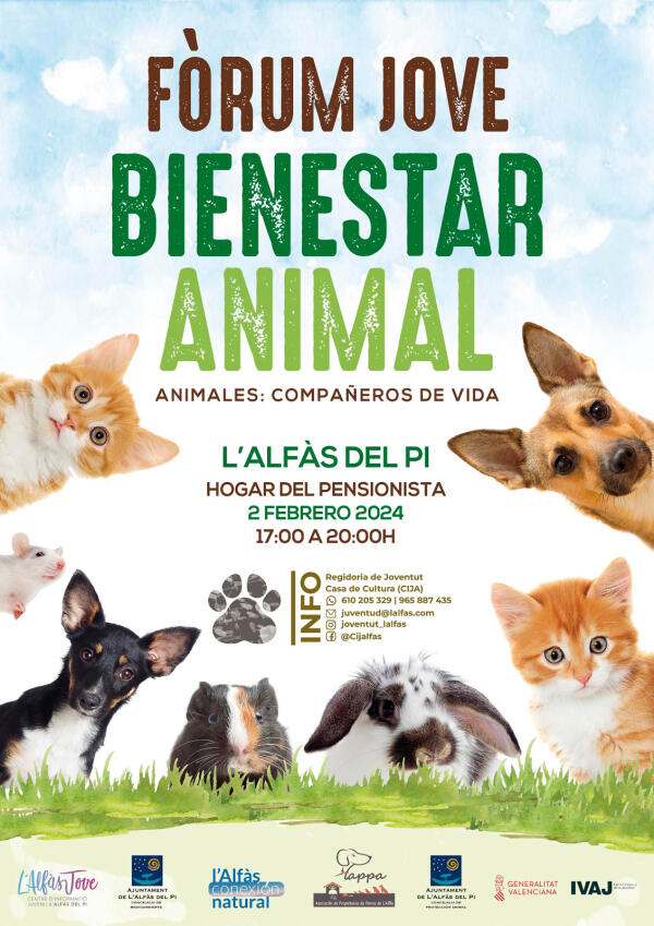 'Animales, compañeros de vida' tema del Foro Jove organizado este viernes 2 de febrero en l'Alfàs