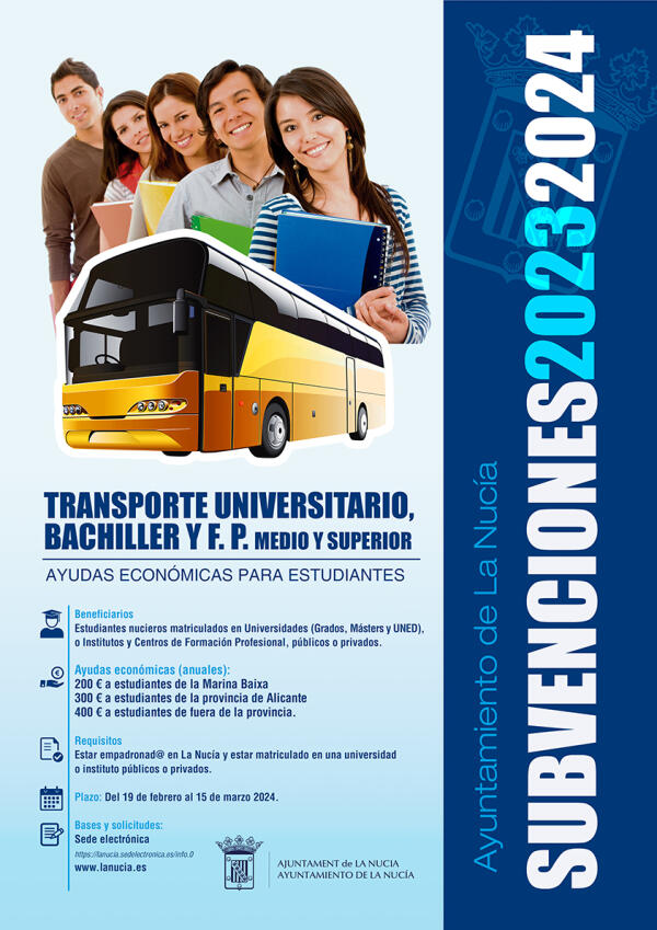 Abierto el plazo para la Subvención de Transporte Universitario y FP