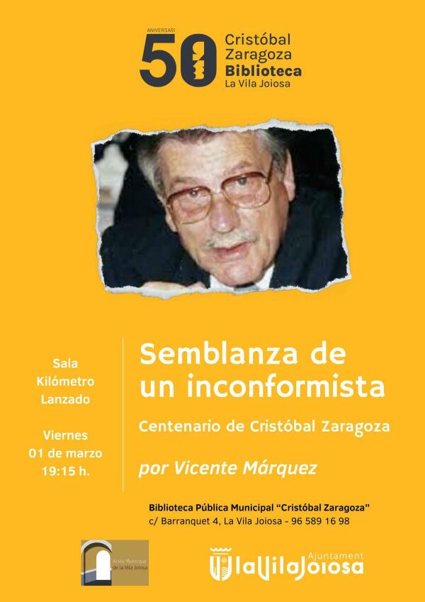 Cristóbal Zaragoza protagoniza dos de las actividades del 50 aniversario de la biblioteca municipal de Villajoyosa