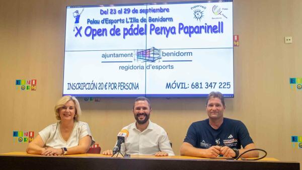 Deportes presenta el X Torneo de Pádel de la Penya Paparinell, que se celebrará del 23 al 29 de septiembre en el Palau d’Esports L’Illa de Benidorm