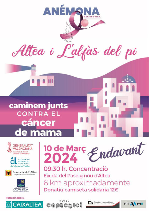 Altea y Alfàs del Pi unidas por la marcha solidaria de Anémona en su lucha contra el cáncer de mama y ginecológico 