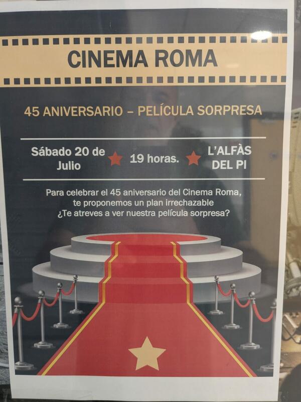 El Cine Roma de l'Alfàs celebra su 45 aniversario con la proyección de una película sorpresa el sábado 20