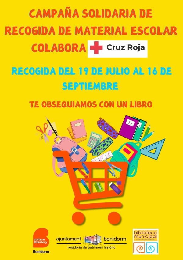 La red de bibliotecas de Benidorm y Cruz Roja ponen en marcha una campaña de recogida de material escolar 