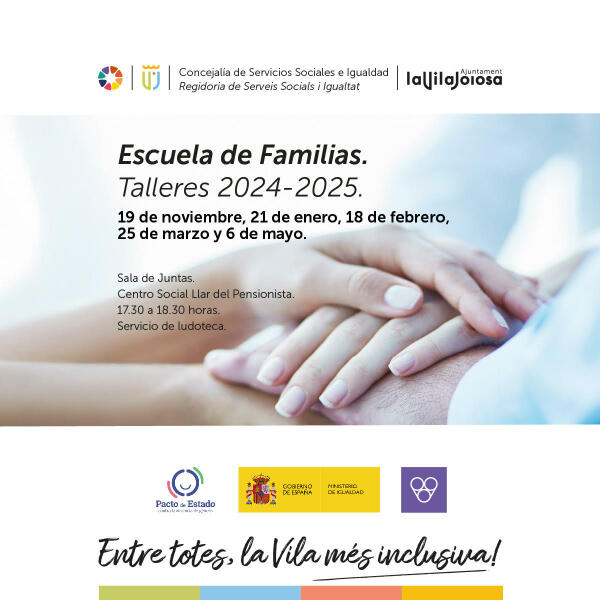 La concejalía de Servicios Sociales e Igualdad presenta “Escuela para familias”, el programa de actividades que orienta a padres y madres en la educación de sus hijos 