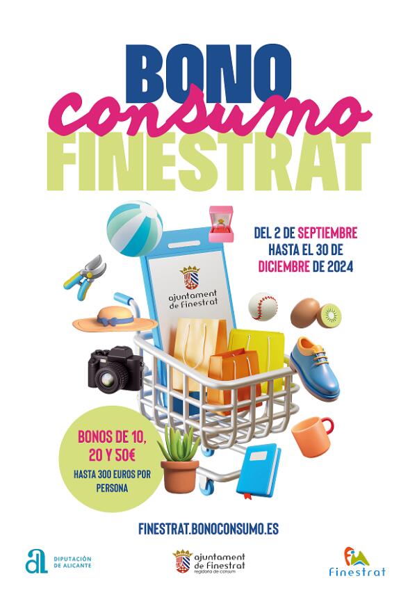 EL LUNES 2 DE SEPTIEMBRE ARRANCA LA CAMPAÑA “BONO CONSUMO FINESTRAT” CON IMPORTANTES NOVEDADES PARA INCENTIVAR COMPRAS Y APOYAR A LAS EMPRESAS LOCALES 