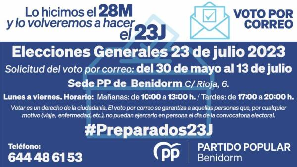 El PP de Benidorm facilita el voto correo el 23J 