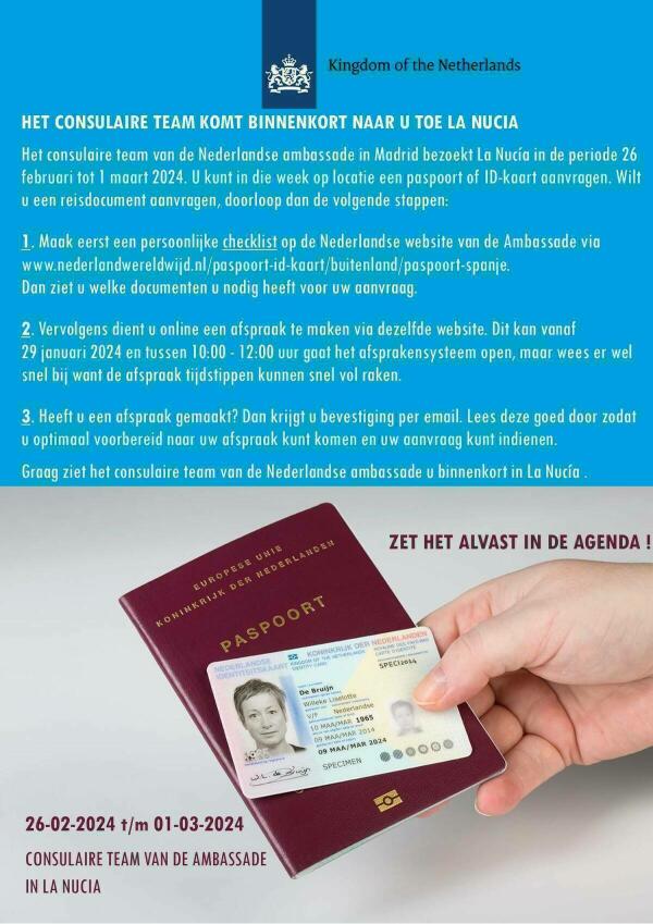 La Embajada de los Países Bajos visitará La Nucía para renovar pasaportes y documentos de identidad 
