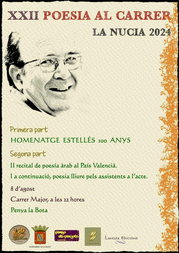 La “XXII Poesia al Carrer” homenajea a Vicent Andrés Estellés este jueves 