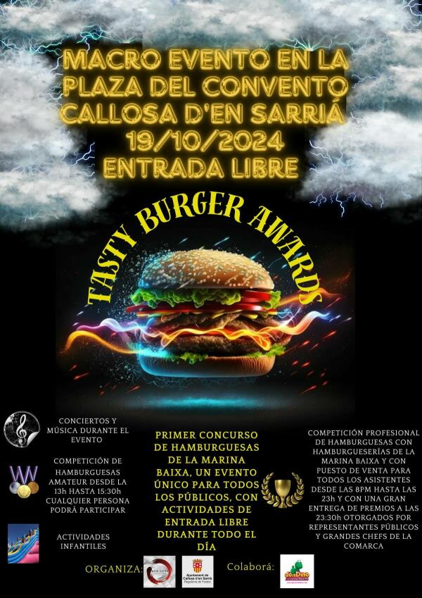 Si eres el mejor creando y cocinando hamburguesas, te esperamos en los BURGER TASTY AWARDS de Callosa d’en Sarrià 