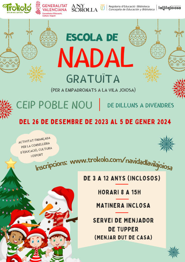 El Ayuntamiento de Villajoyosa organiza dos “Escola de Nadal” para que los niños y niñas disfruten y aprendan durante las vacaciones navideñas