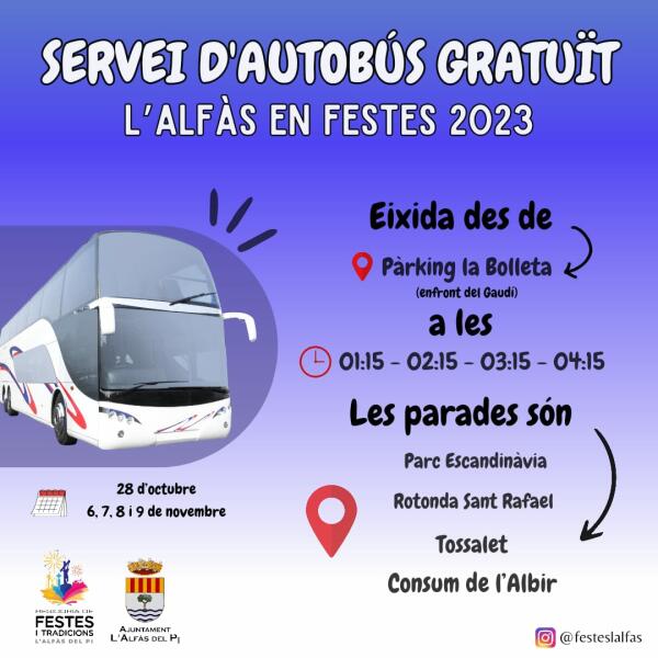 El Ayuntamiento de l’Alfàs dispone un servicio nocturno de autobús gratuito en Fiestas del Cristo del Buen Acierto 