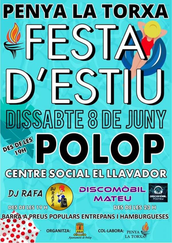 La penya La Torxa presenta la FESTA D’ESTIU en Polop con música en directo y entrada gratuita 