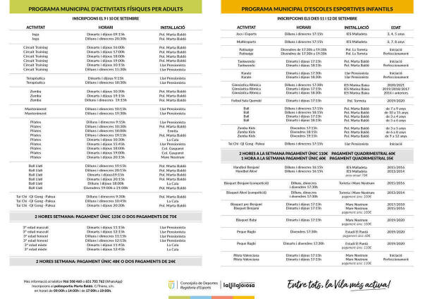 Más de 20 disciplinas deportivas dirigidas a adultos y menores forman parte del programa municipal de deportes que ofrece el Ayuntamiento de Villajoyosa  