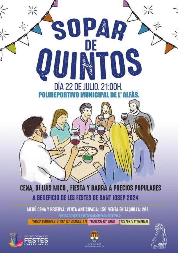 Els Majorals de Sant Josep organizan un ‘Sopar de Quintos’ para el sábado 22 de julio 