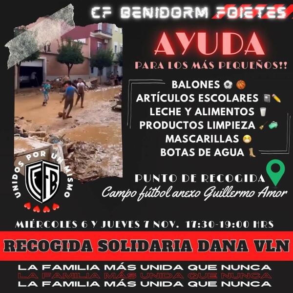 Deporte Solidario; El CF BENIDORM FOIETES  recoge dos furgones de donaciones para ayudar a afectados por la Dana.